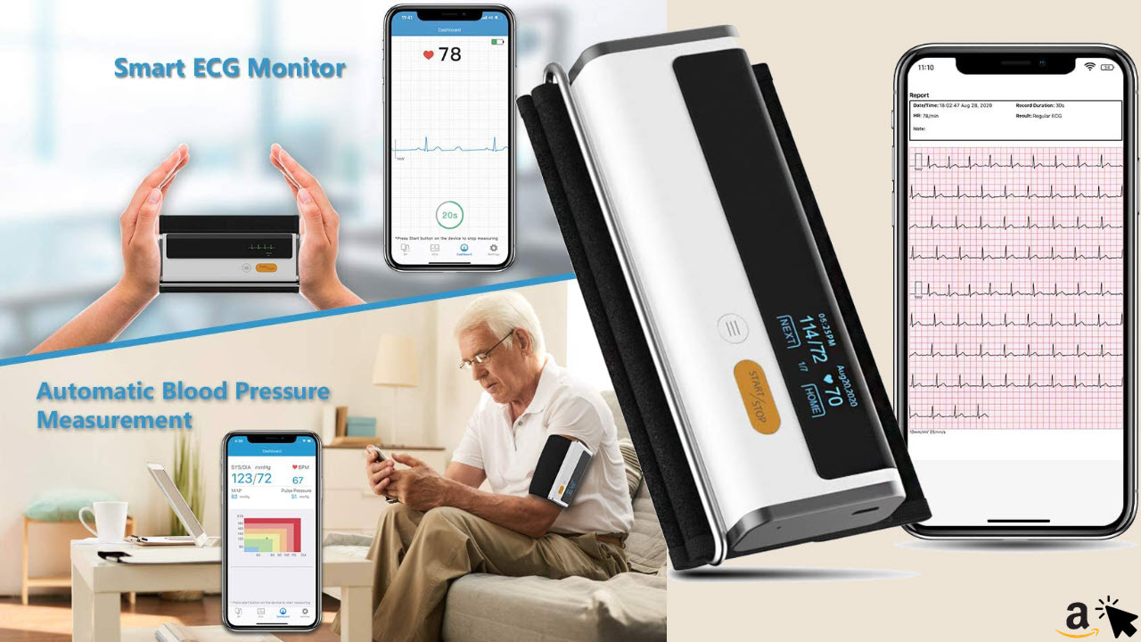 Armfit Plus Blutdruckmessgerät Bluetooth mit EKG, Oberarmmanschette, kabellosem Herzgesundheitsmonitor zeichnet Blutdruck, EKG und Herzfrequenz auf, kostenlose App
