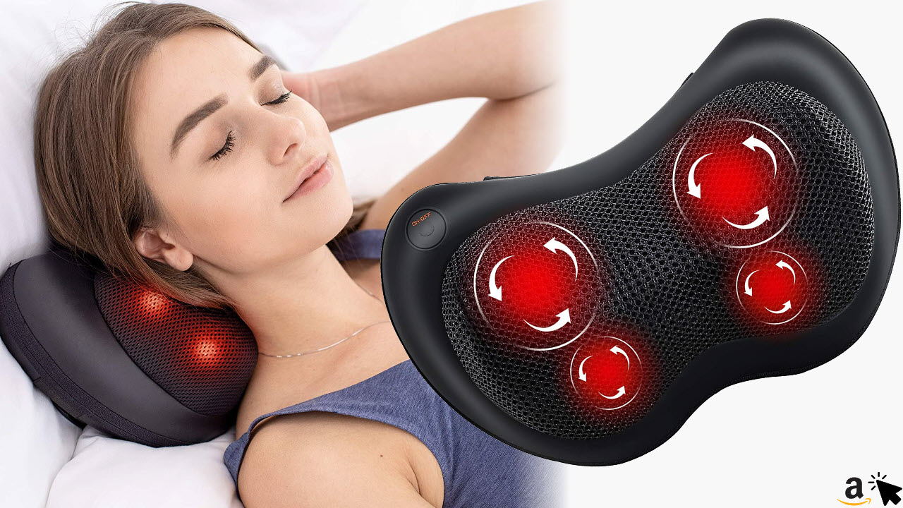 Aront, Shiatsu Massagekissen, Elektrische Nackenmassagegerät mit Wärmefunktion und 3D-rotierenden Massageköpfen für Muskelschmerzen Erleichterung im Auto Büro Zuhause