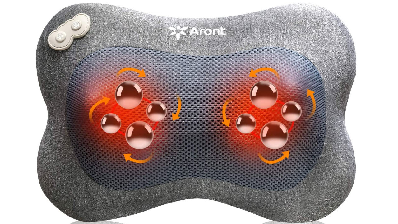 Aront kabellos Akku Shiatsu Massagekissen mit Wärmefunktion und 3D-rotierenden Massageköpfen