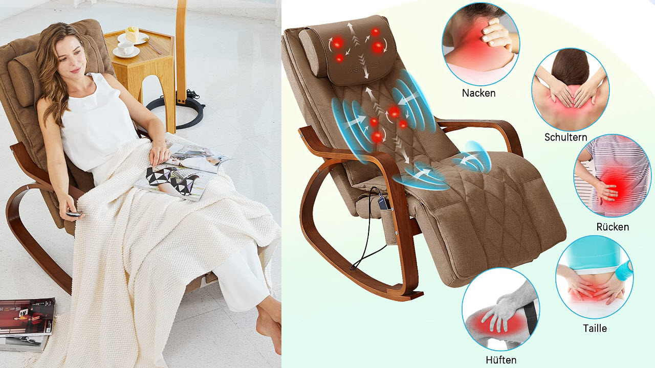 Asukale Massagesessel Schaukelstuhl mit Wärmefunktion, Elektrisch Massagestuhl Ganzkörpermassage, Relaxsessel