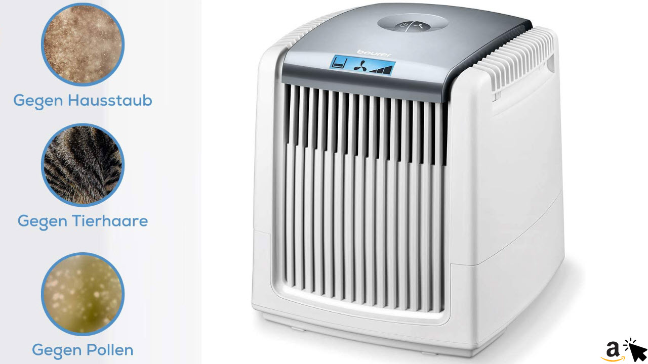 Beurer LW 230 Luftwäscher, Luftbefeuchter und Luftreiniger in einem Gerät, für Räume bis ca. 40 m², wäscht Hausstaub, Pollen, Tierhaare und Gerüche aus der Luft
