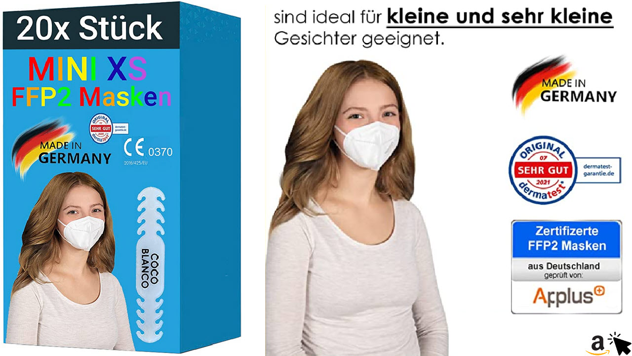 COCO BLANCO FFP2 Maske Mini XS Größe für Kinder, CE Zertifiziert, aus Deutschland