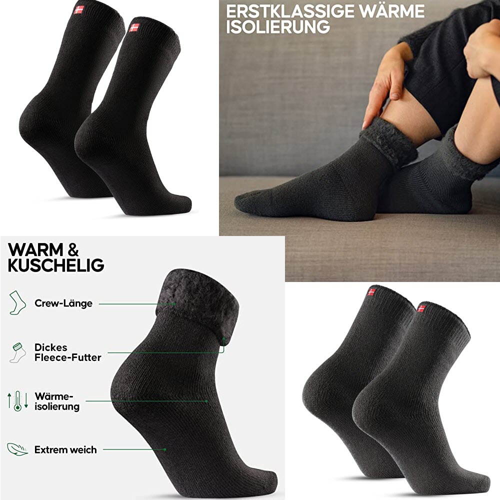 DANISH ENDURANCE Warme Winter Thermo-Socken gefüttert mit Fleece, Weich, Bequem, für Damen & Herren