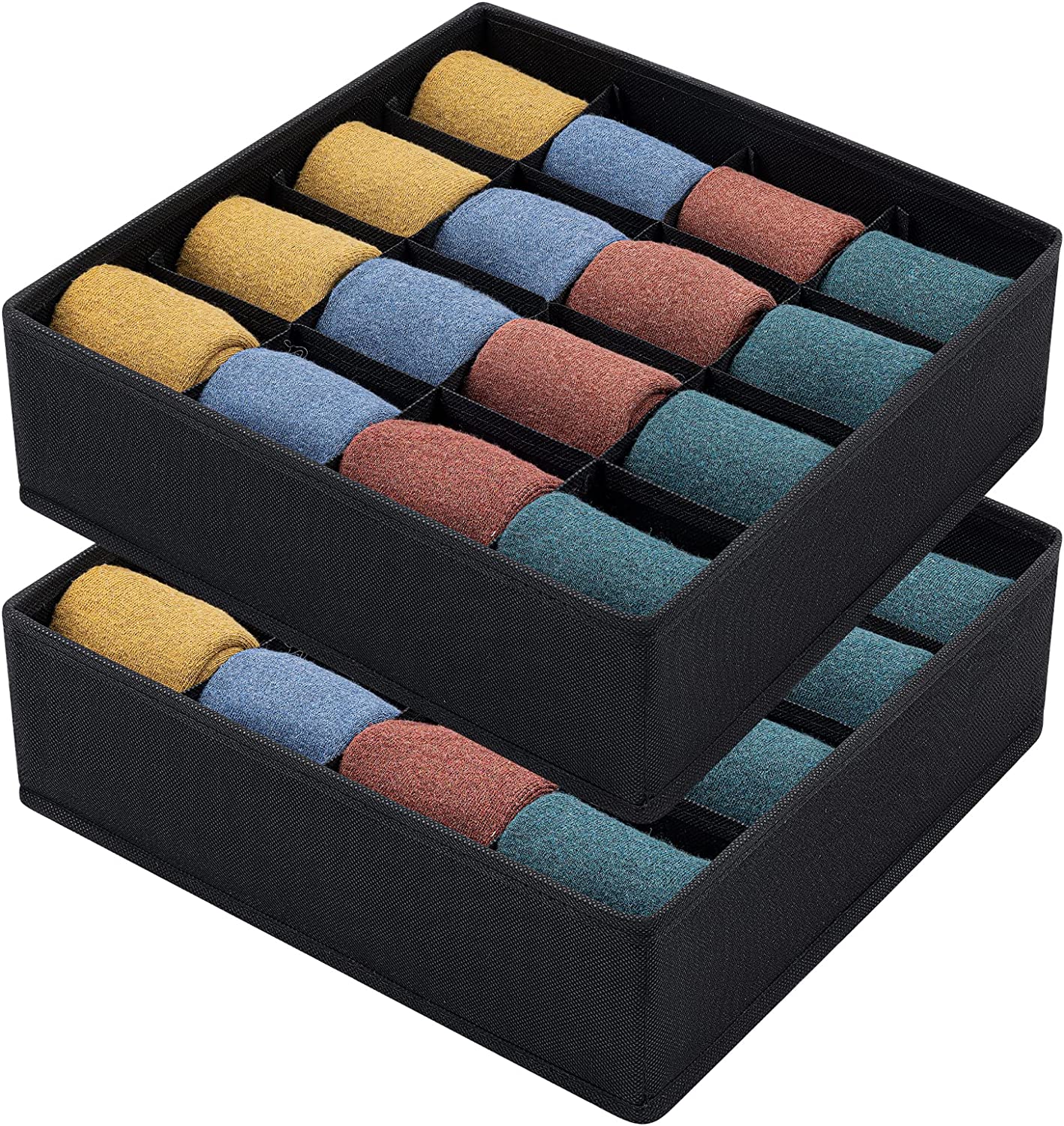 Joyoldelf 2 Stück Aufbewahrungsboxen für Socken und Unterwäsche,16 Zellen Faltbare Boxen