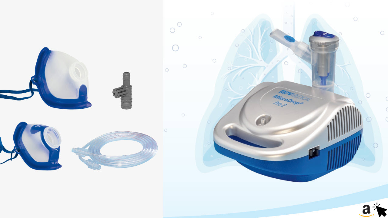 MicroDrop Pro2 Professionelles komplett Inhalationsgerät für Kinder & Erwachsene, mit Masken