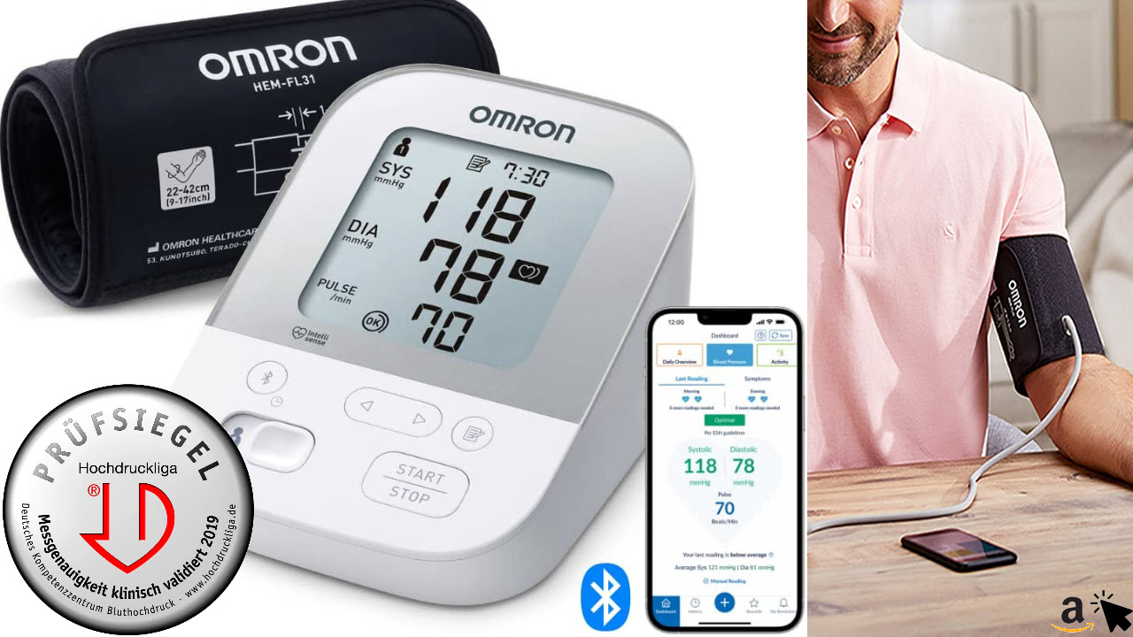 Omron X4 Smart Blutdruckmessgerät mit App, Bluetooth- und Smartphone-kompatibel