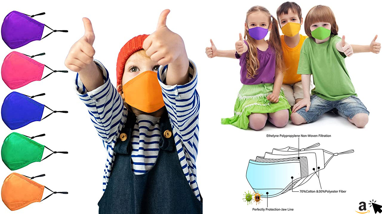 PIPRE 5 Stück Masken Kinder Atmungsaktiv, Waschbar, Bunt
