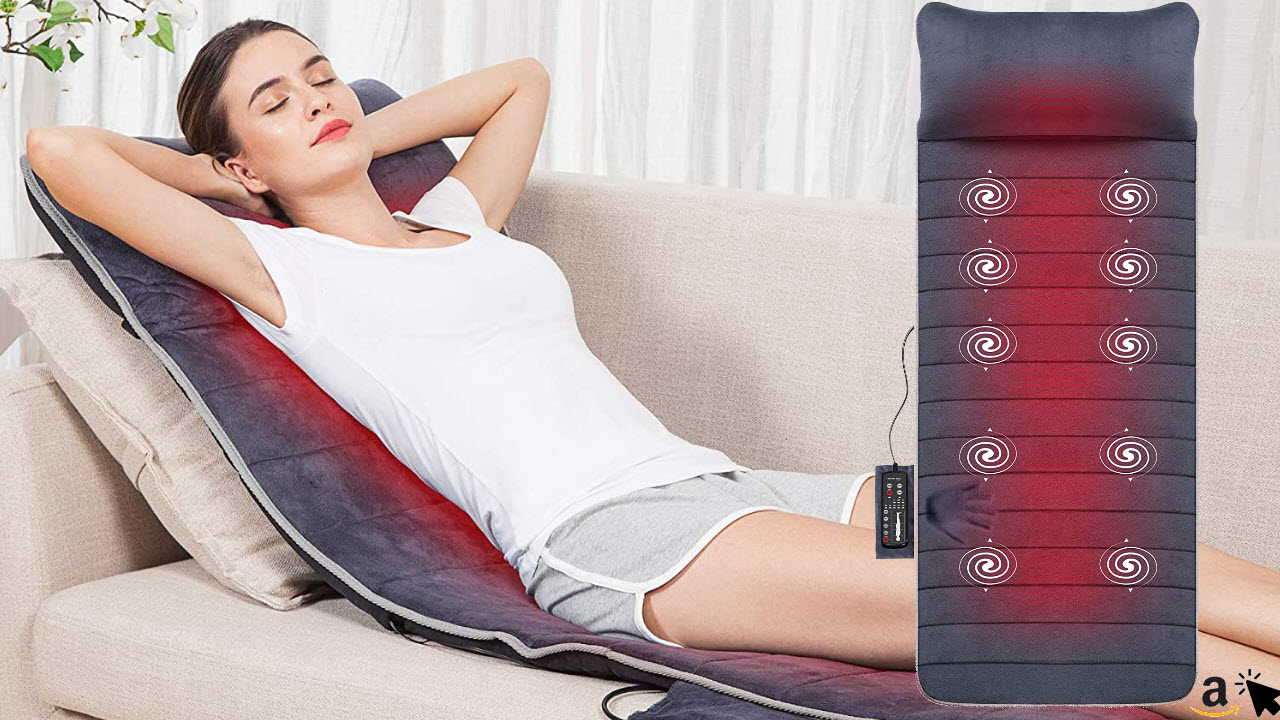 Snailax Memory-Foam Massagematte mit Wärmefunktion, 10 Vibrationsmotoren und 6 Therapieheizkissen, elektrisches Ganzkörpermassagegerät zur Entlastung von Nacken, Rücken, Taille, Beinschmerzen
