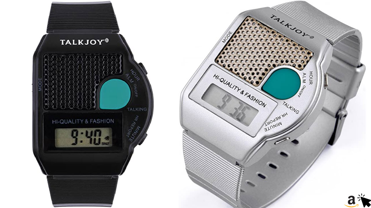 Sprechende Armbanduhr Sprachfunktion Uhrzeit Ansage Zeitansage schwarz Wecker Blindenuhr Seniorenuhr Digitale LCD