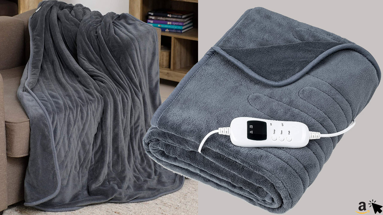 sinnlein Heizdecke aus Plüsch 180x130cm Grau TÜV SÜD GS geprüft, elektrische Wärmedecke mit Abschaltautomatik, Kuscheldecke, Timerfunktion, 9 Temperaturstufen, waschbar bis 40°C, Digitalanzeige